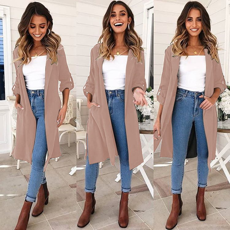Solid Color Long Sleeve Casual Long Coat NSXIA83635