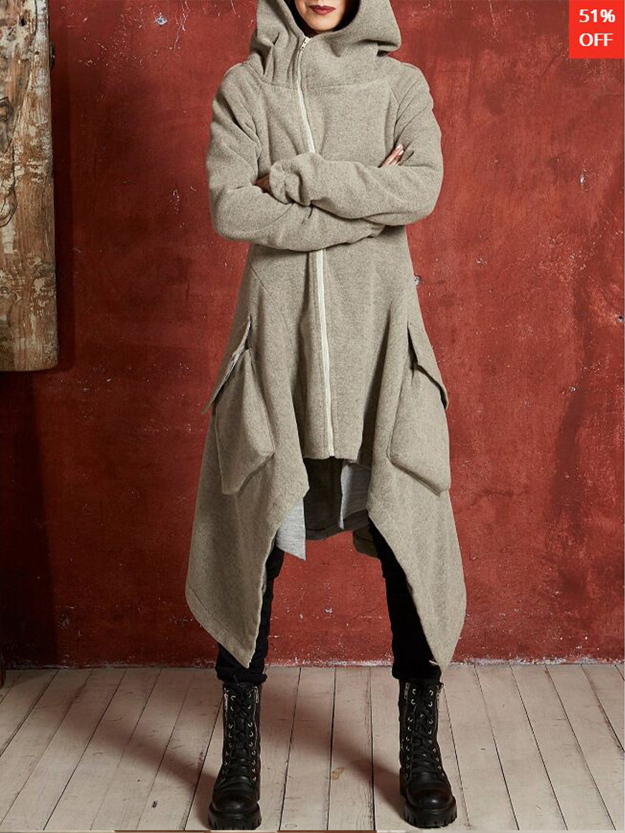  irregular hem zipper with two big pockets hooded coat nihaostyles wholesale clothing NSXIA83631