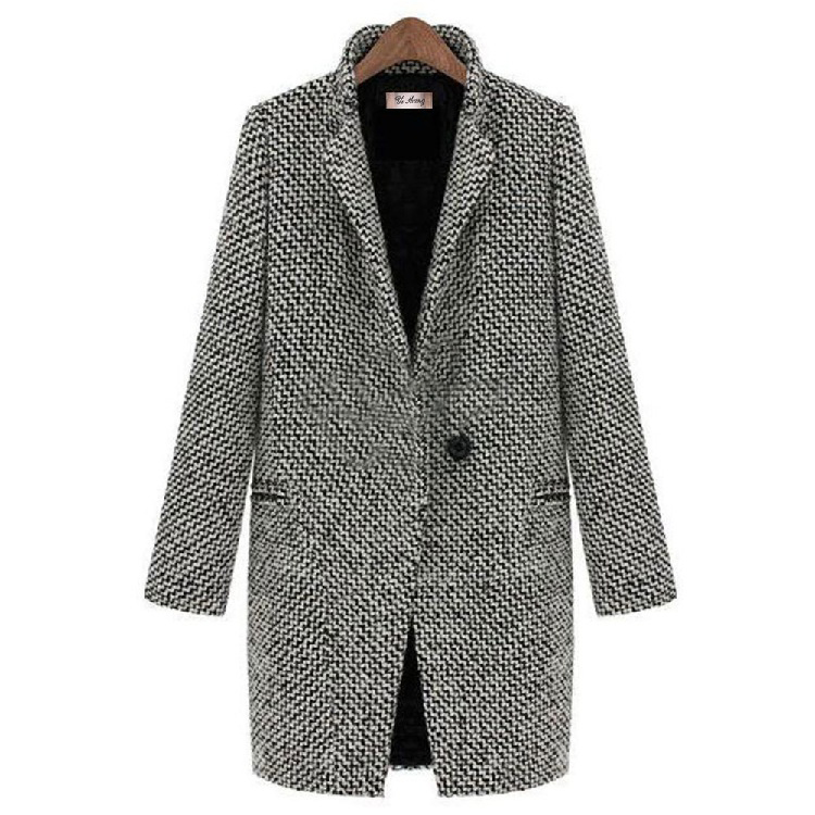 Velvet & Cotton One-Button Woolen Coat NSXIA83630