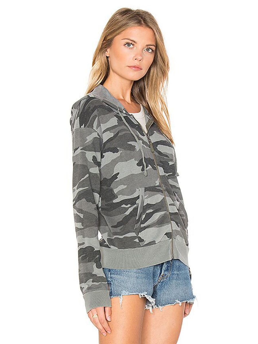 camouflage with zipper drawstring hooded jacket nihaostyles wholesale clothing NSXIA84101