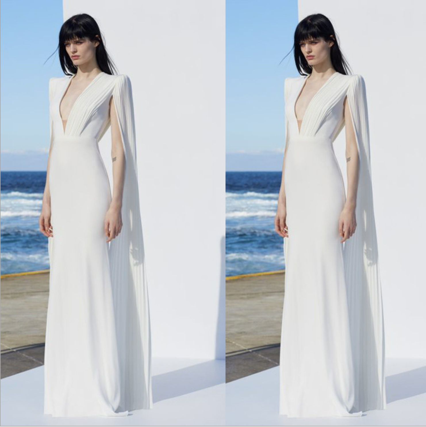 sexy long-sleeved deep V white dress nihaostyles wholesale clothing NSYIS85104