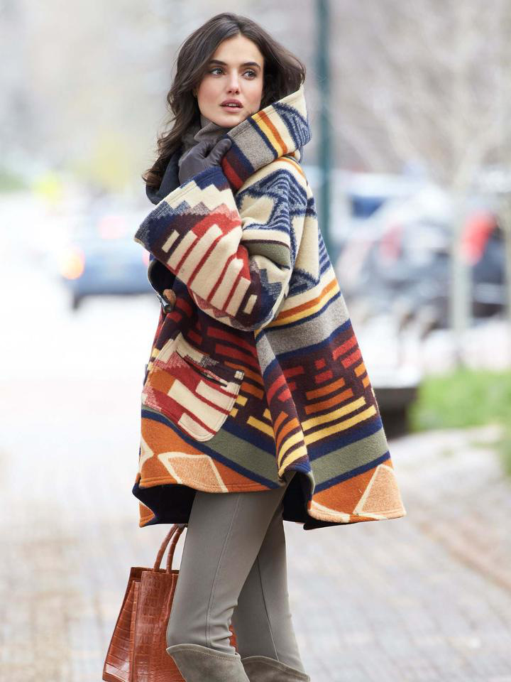 Abrigo de lana con estampado con capucha de manga larga de invierno nihaostyles ropa al por mayor NSYIS86475