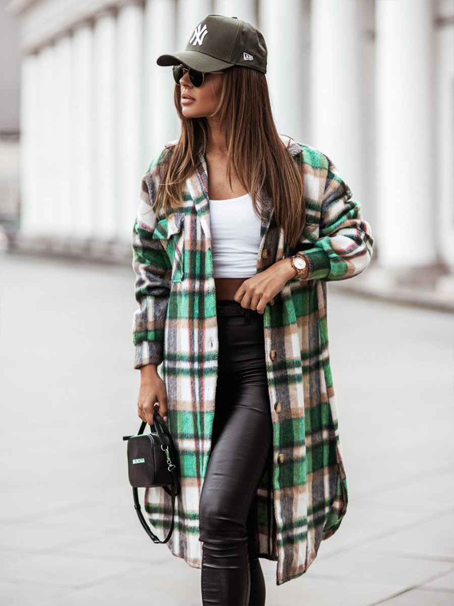 long-sleeved plaid single-breasted overcoat nihaostyles wholesale clothing NSXIA85130