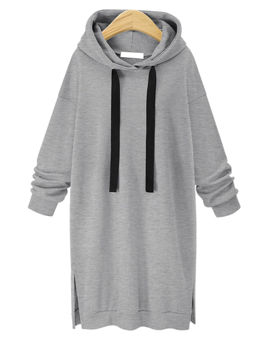 long-sleeved solid color hooded drawstring sweatershirt dress nihaostyles wholesale clothing NSXIA85126