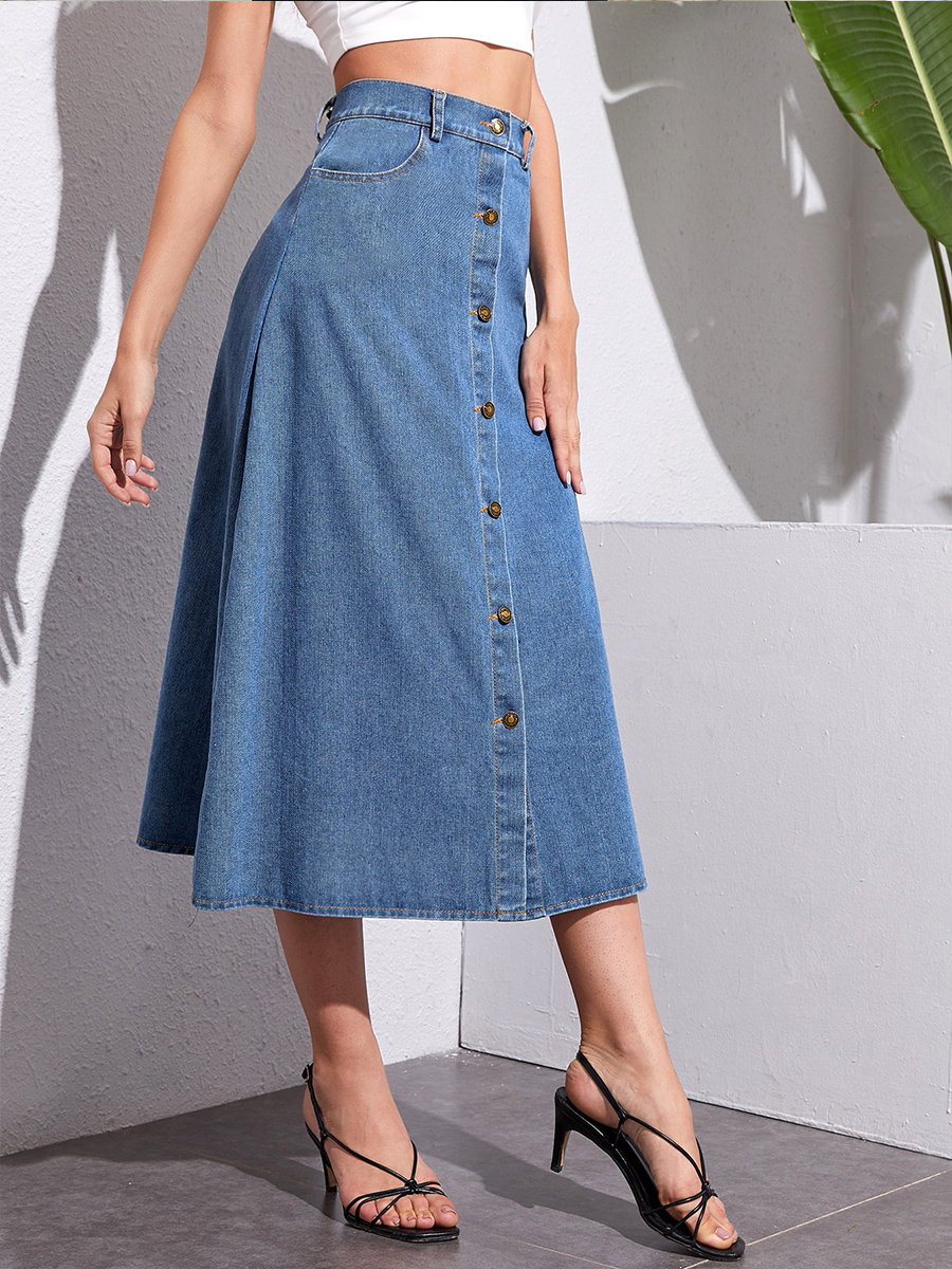 single-breasted washed blue high waist denim skirt nihaostyles wholesale clothing NSXIA85118