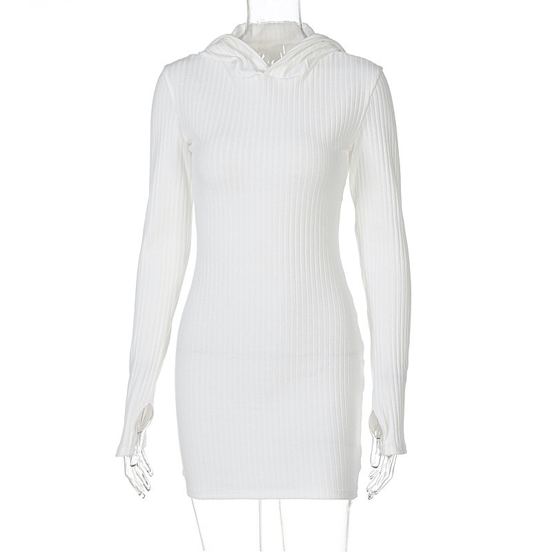 Knitted Long-Sleeved Slim Package Hip Hooded Dress NSYID85051