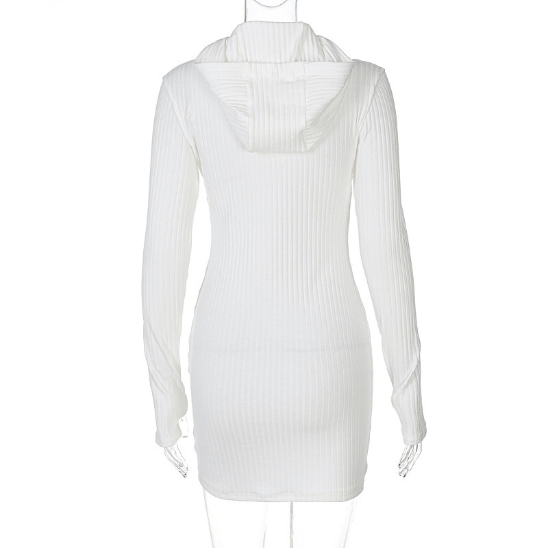 Knitted Long-Sleeved Slim Package Hip Hooded Dress NSYID85051