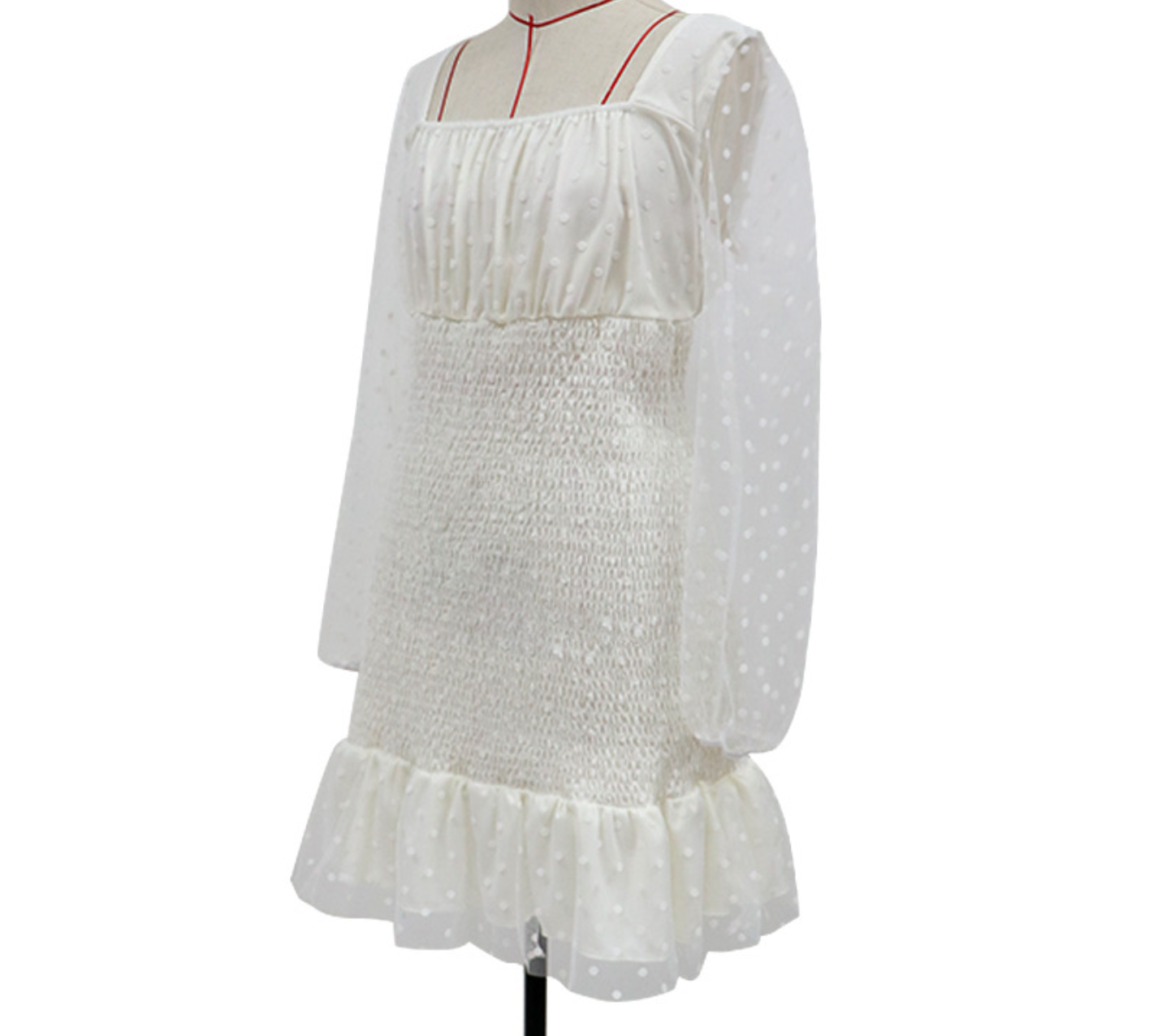 square neck long-sleeved see-through ruffled hem dress nihaostyles wholesale clothing NSYIS85091
