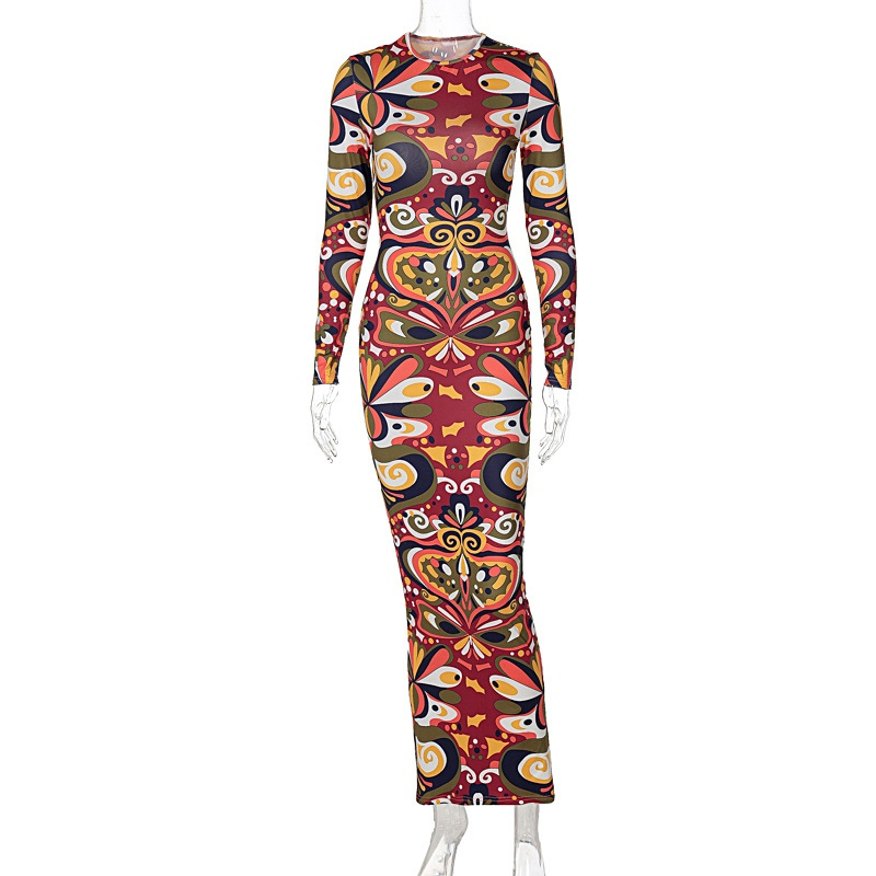 Irregular printed long sleeve dress nihaostyles clothing wholesale NSYID85473
