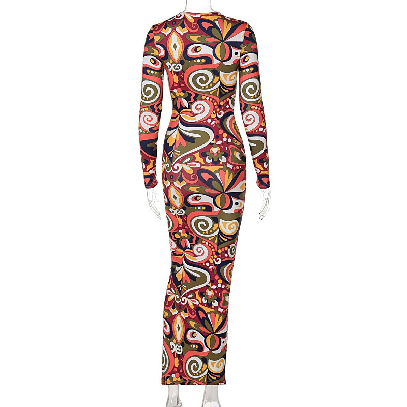 Irregular printed long sleeve dress nihaostyles clothing wholesale NSYID85473