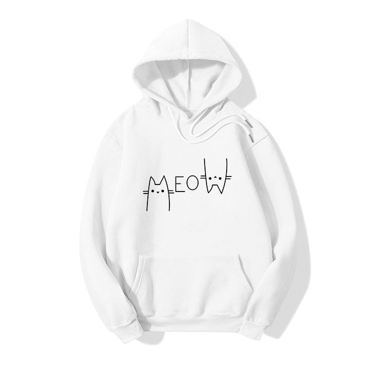 simple line cat print long-sleeved fleece hoodie nihaostyles clothing wholesale NSYAY85465