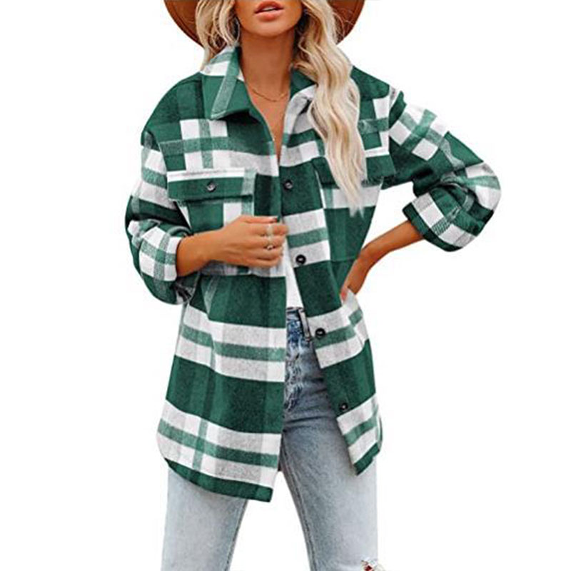 woolen single-breasted plaid loose coat nihaostyles wholesale clothes NSXIA86457