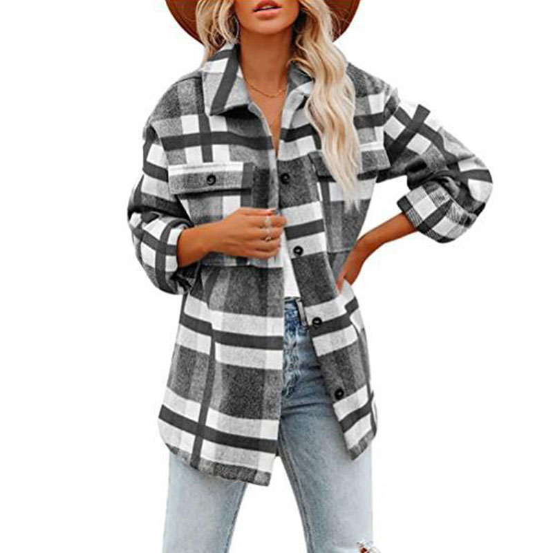 woolen single-breasted plaid loose coat nihaostyles wholesale clothes NSXIA86457