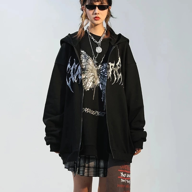 hooded zipper print plus velvet sweatshirt nihaostyles wholesale clothes NSOUY87935