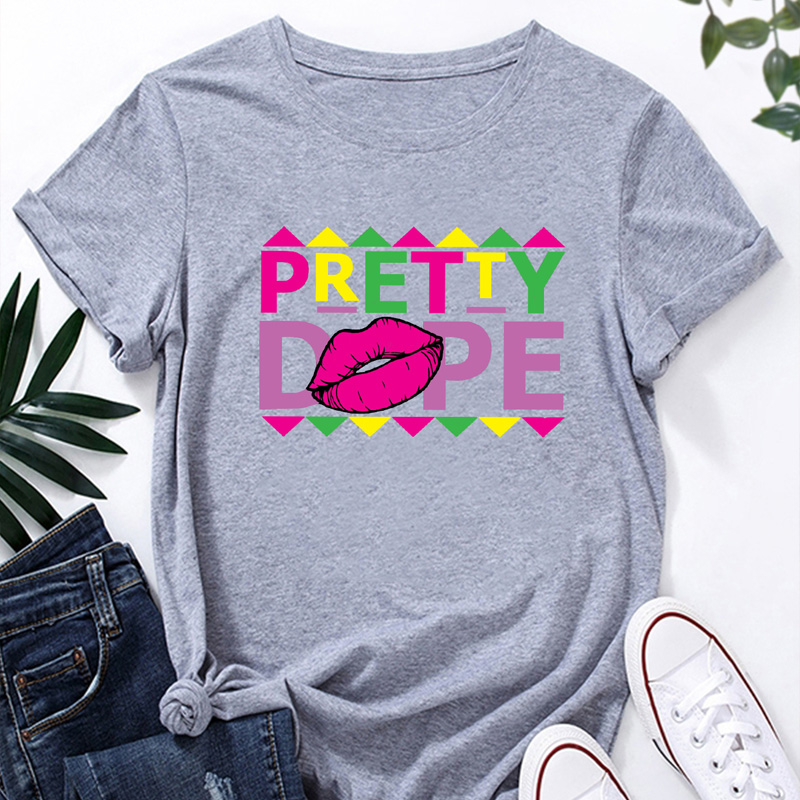 colorful letters lip printing short-sleeved T-shirt nihaostyles clothing wholesale NSYAY88163