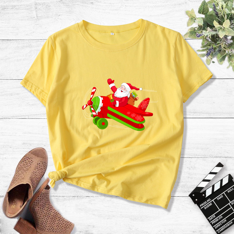Flying Santa Claus print short-sleeved T-shirt nihaostyles wholesale Christmas costumes NSYAY87392