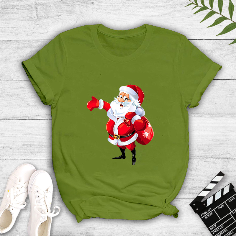 Santa Claus print short-sleeved T-shirt nihaostyles wholesale Christmas costumes NSYAY87391