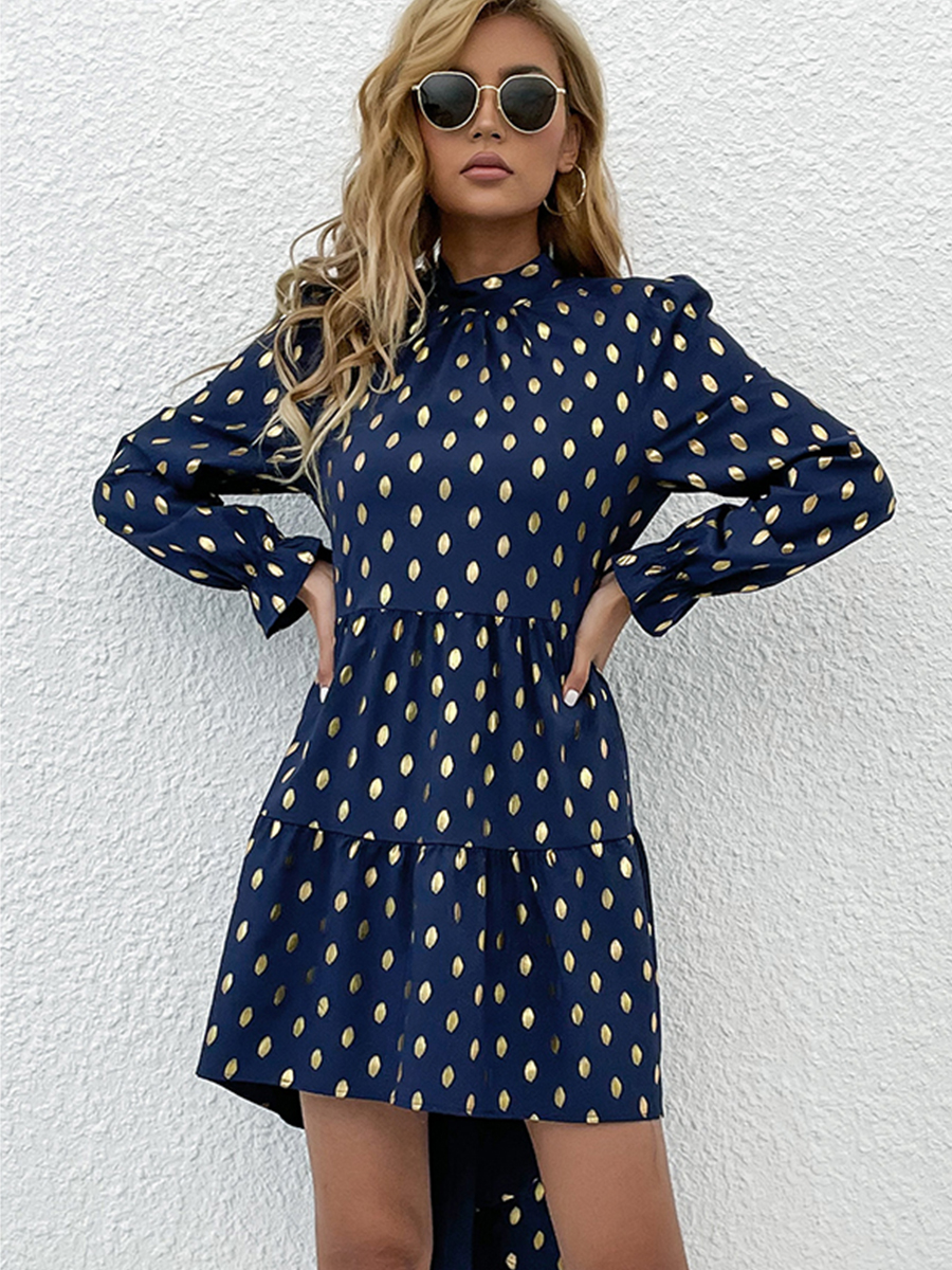 autumn and winter bronzing  polka dot print half high collar dress nihaostyles wholesale clothing NSXIA83566