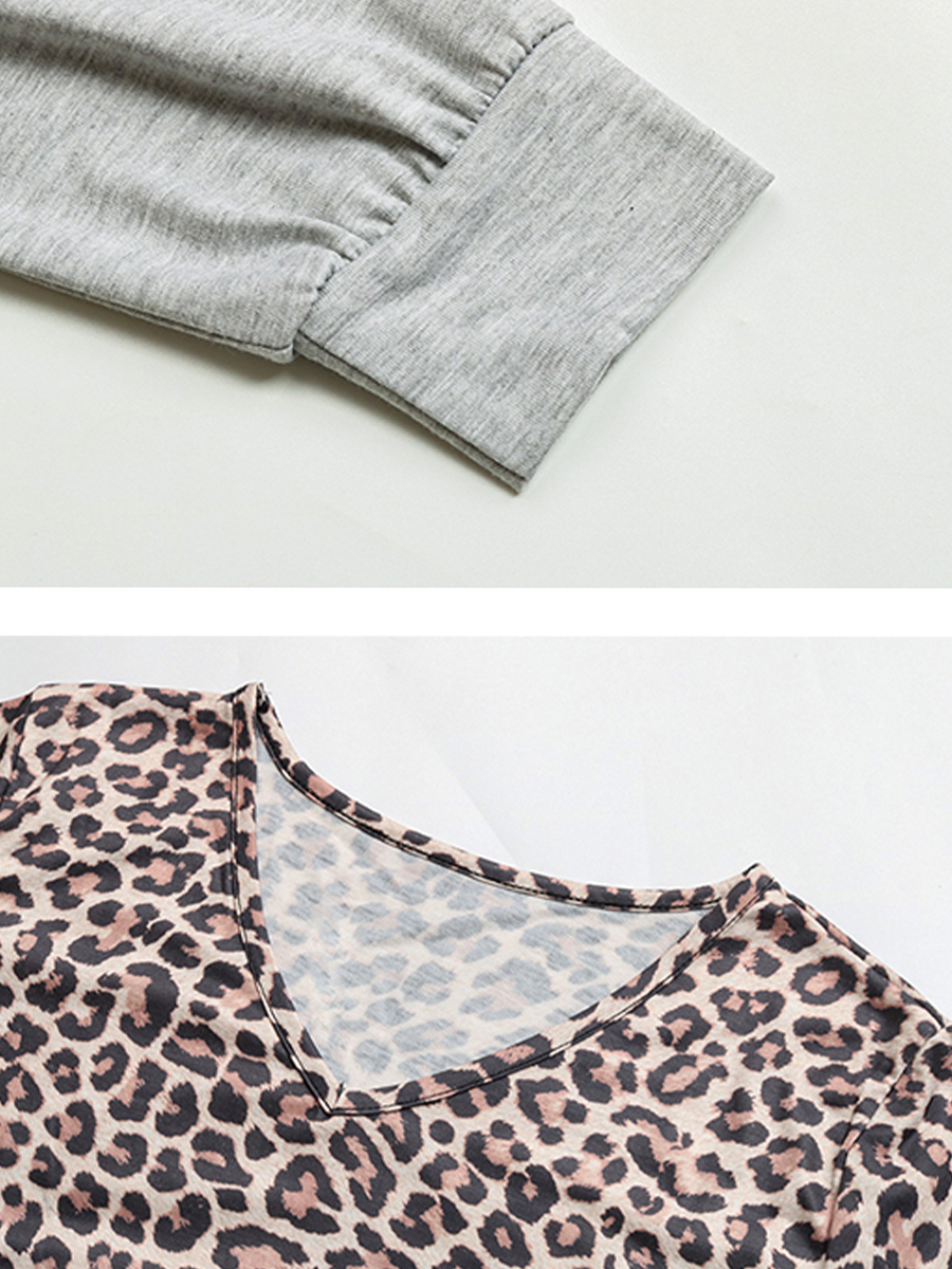 autumn and winter v-neck contrast leopard t-shirt nihaostyles wholesale clothing NSXIA83563