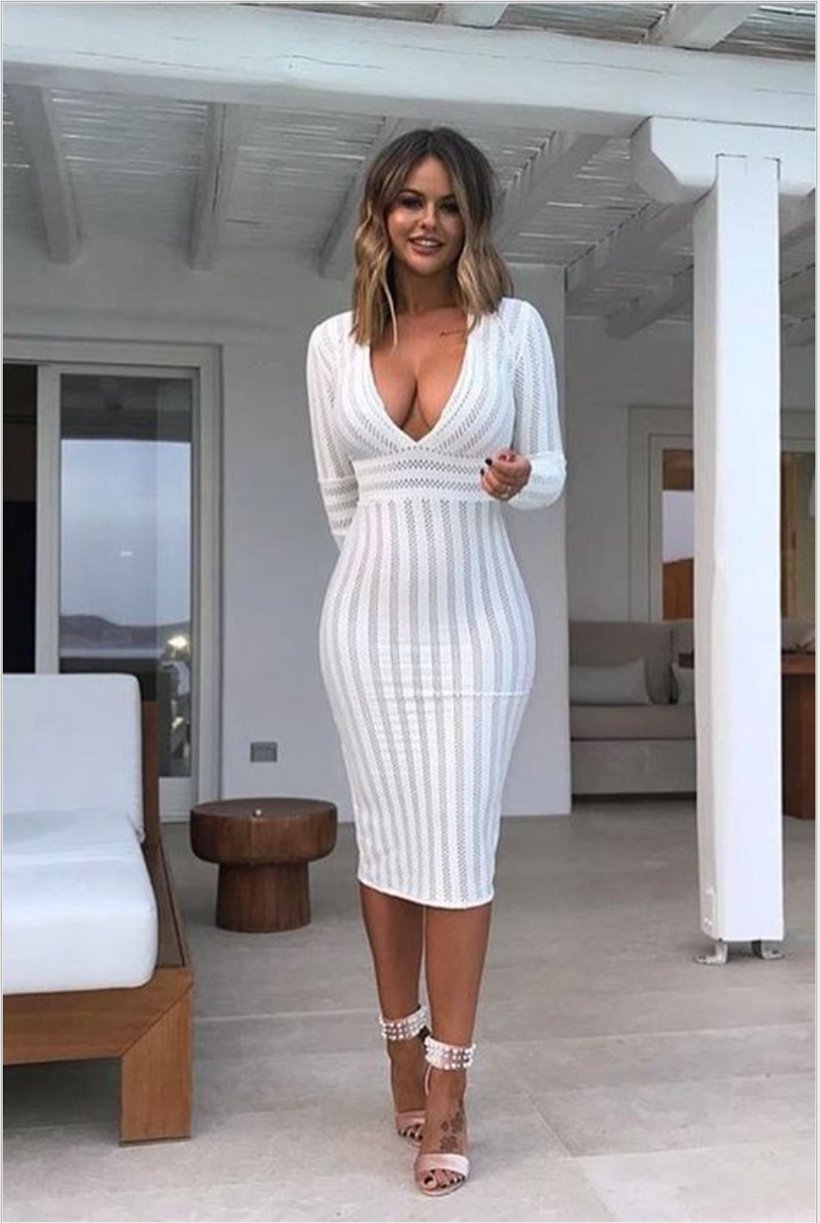sexy deep V-neck long-sleeved package hip dress nihaostyles wholesale clothing NSYIS83615