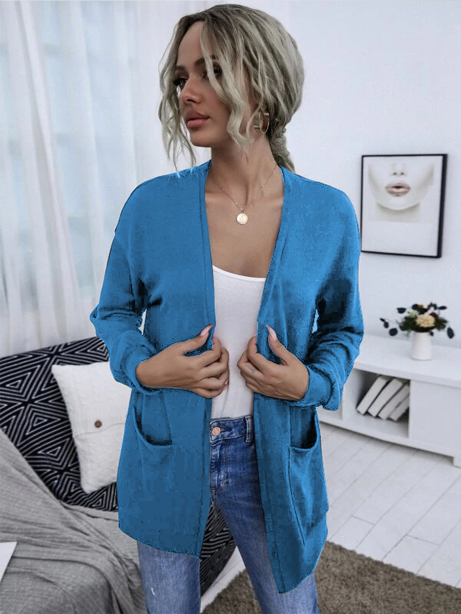 solid color cardigan with two pockets nihaostyles wholesale clothing NSXIA83500