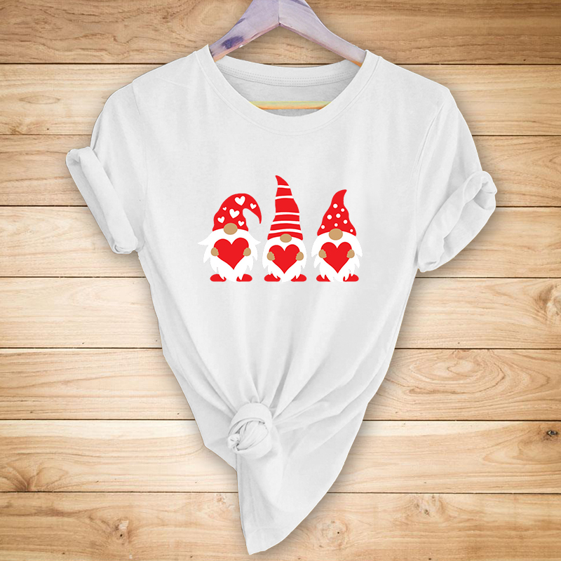 Christmas Cartoon Heart-Shaped Print Short-Sleeved T-Shirt NSYAY83637