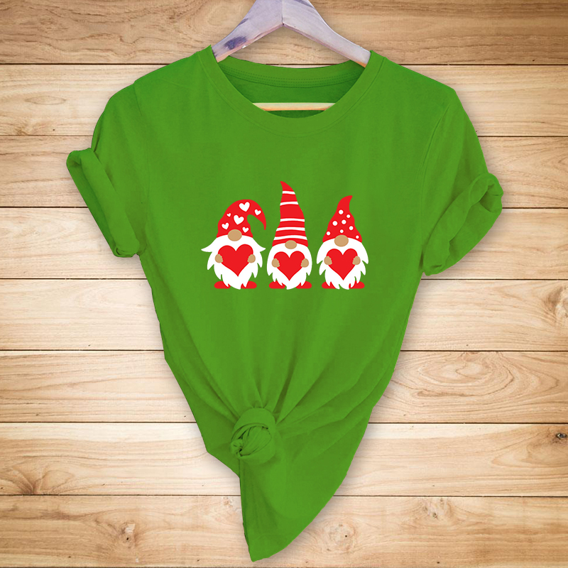 Christmas Cartoon Heart-Shaped Print Short-Sleeved T-Shirt NSYAY83637