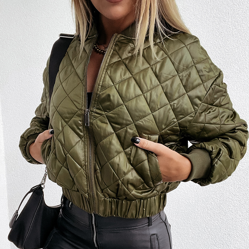 solid color long-sleeved zipper quilted short cotton jacket nihaostyles wholesale clothing NSJC90565