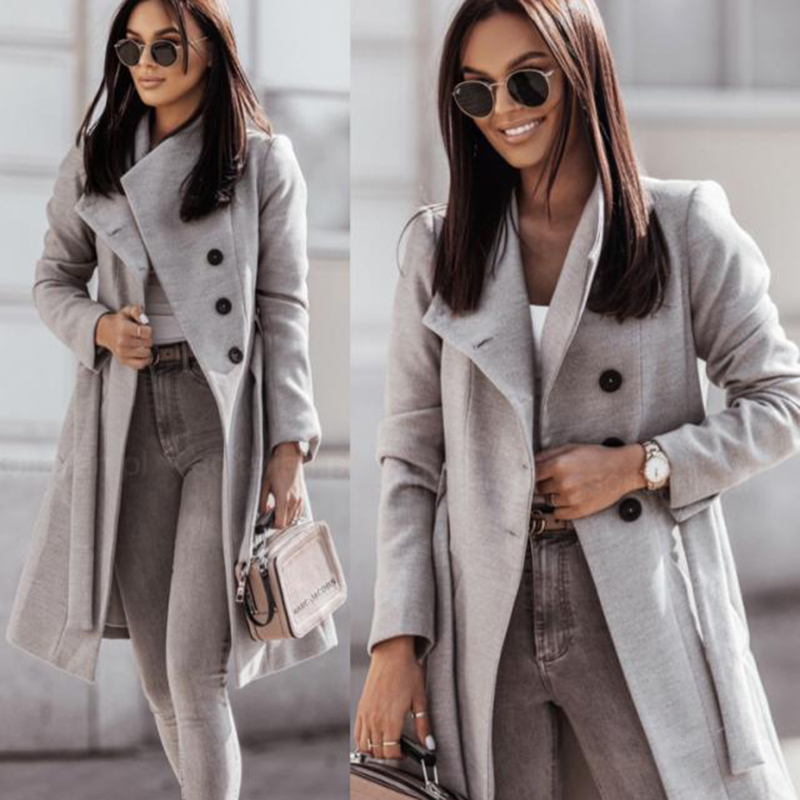 long-sleeved lapel Woolen-breasted long coat nihaostyles wholesale clothing NSJC90560
