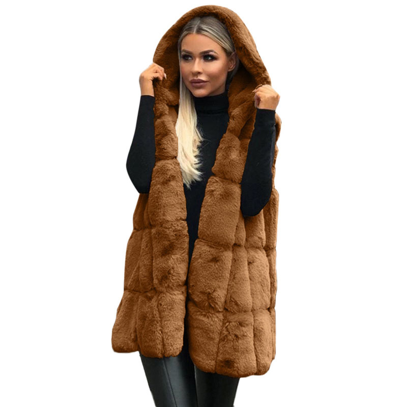 faux fur stitching hooded waistcoat nihaostyles clothing wholesale NSJC95796