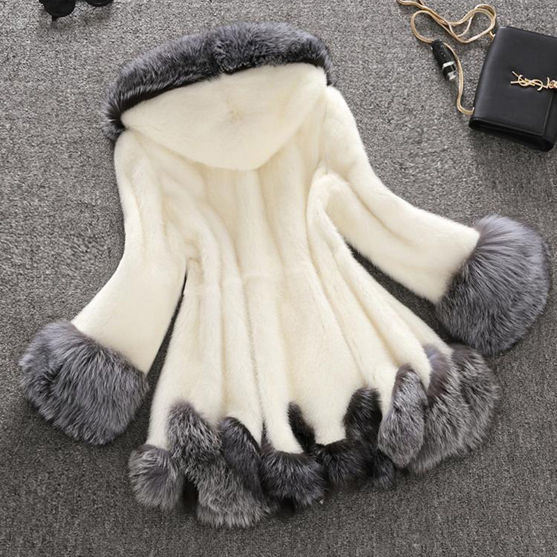 faux Mink fur mid-length hooded slim-fit coat nihaostyles clothing wholesale NSJC96950