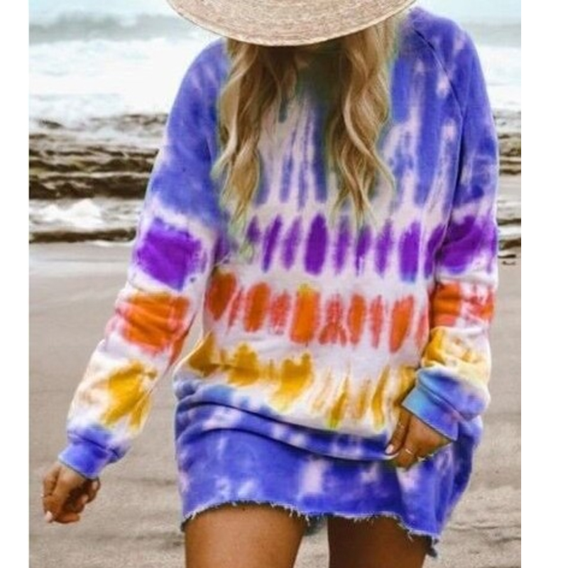tie-dye printing gradient color loose long-sleeved sweatshirt dress nihaostyles wholesale clothes NSYID99174