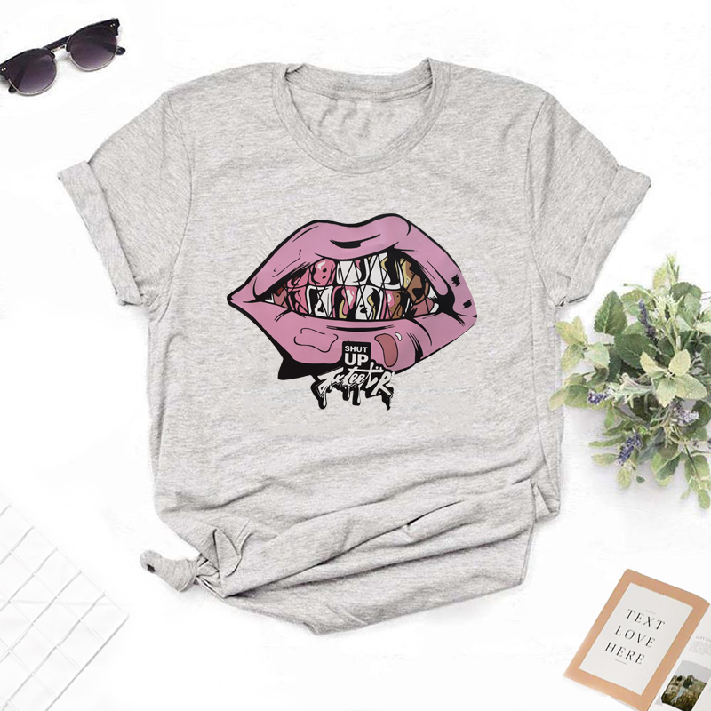 Round Neck Big Lip Printed Short-Sleeved T-Shirt NSYAY99168