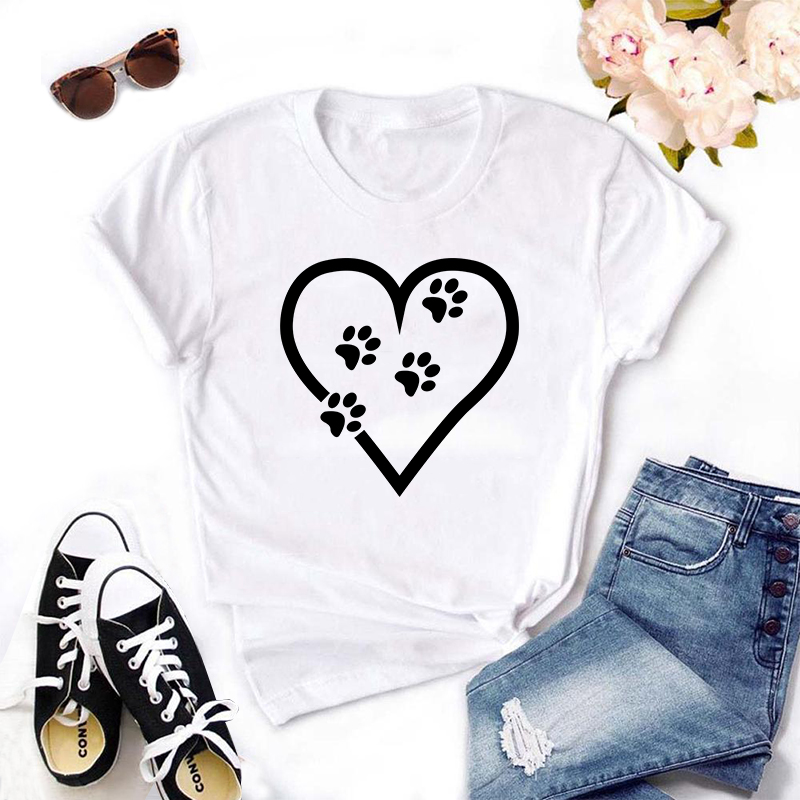Round Neck Heart Printed Short-Sleeved T-Shirt NSYAY100934