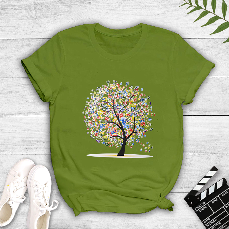 Round Neck Letter Tree Printed Short-Sleeved T-Shirt NSYAY100930