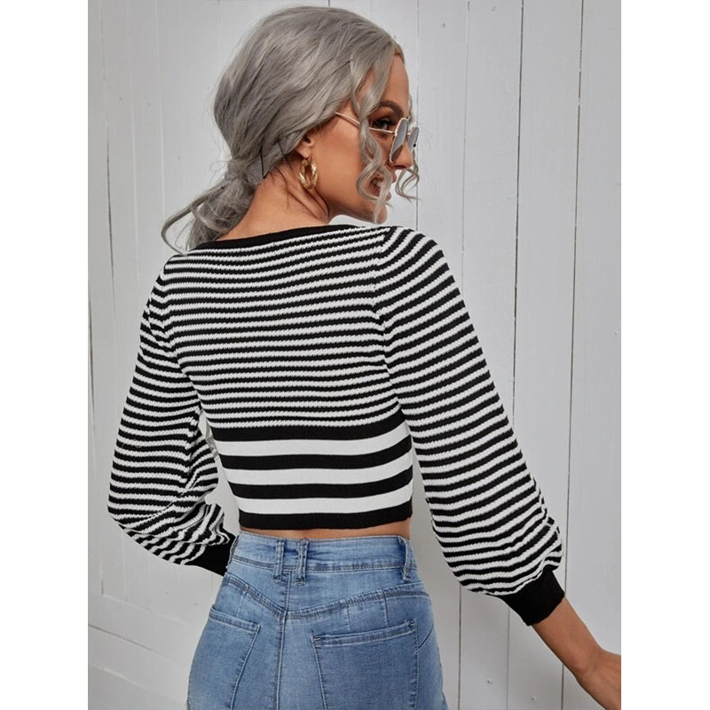 V-neck striped long-sleeved sweater nihaostyles clothing wholesale NSXIA89182