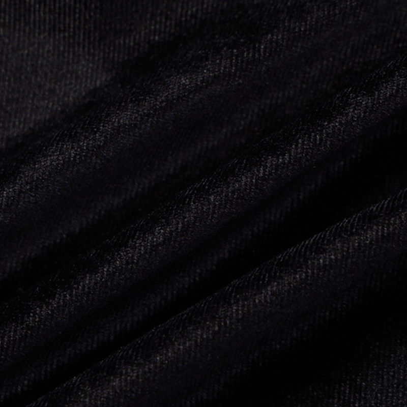 Vestido negro de manga larga con cuello alto y costuras de terciopelo con abertura NSYID104915