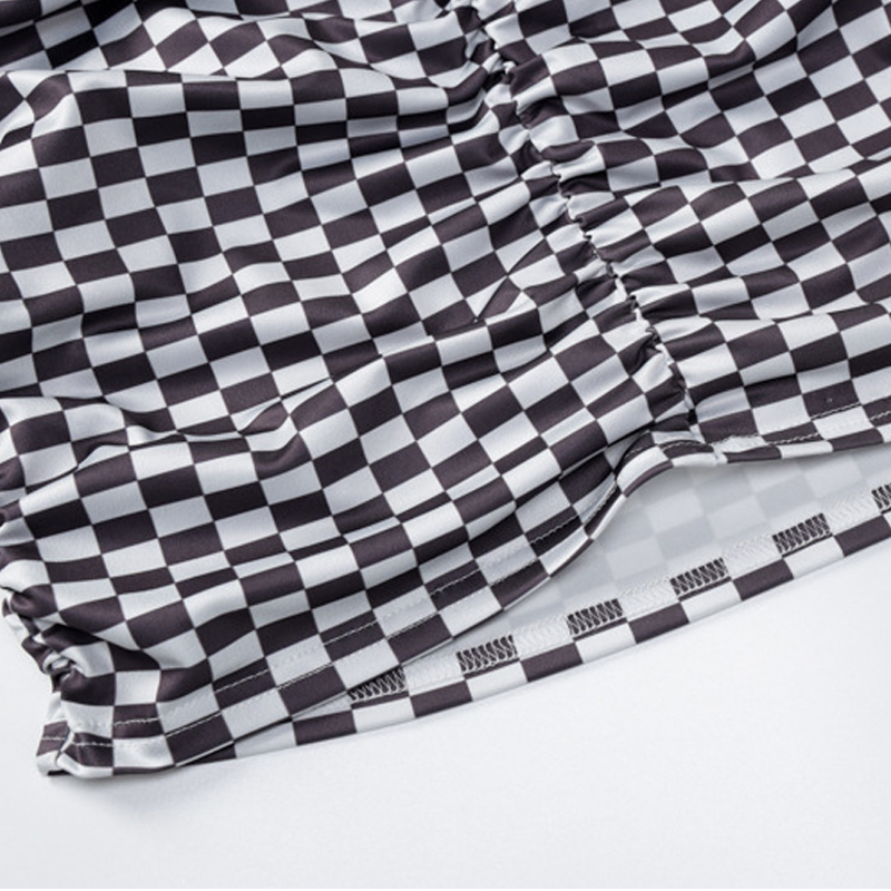 Grid Stitching Off-Shoulder Tight Dress NSYID104908