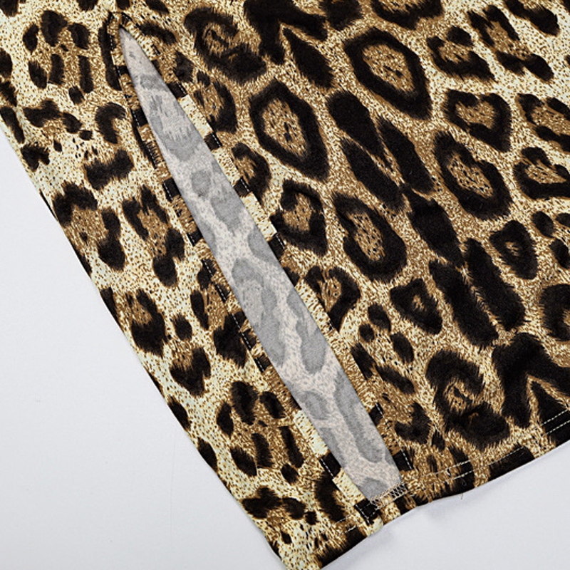 Leopard Print Long Sleeve Split Dress NSYID107310
