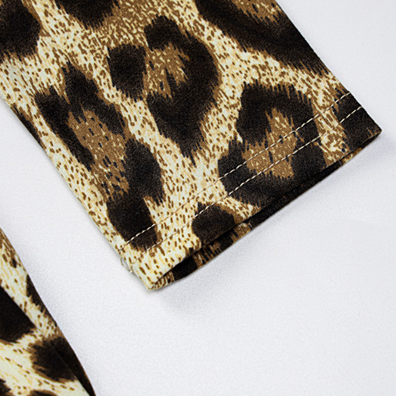 Vestido dividido de manga larga con estampado de leopardo NSYID107310