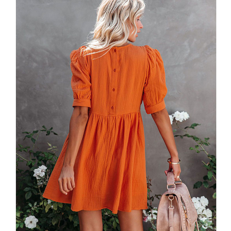 Casual Solid Color Round Neck Short Sleeve Dress NSJIM104445