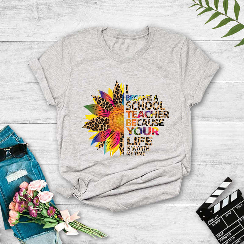 Colorblock Leopard Print Sunflower Print Short Sleeve T-Shirt NSYAY60092