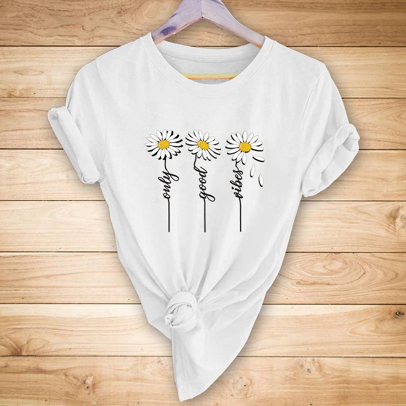 Chrysanthemum Print Short Sleeve T-Shirt NSYAY60091