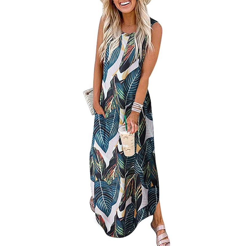 Printed Loose Sleeveless Round Neck Casual Dress NSSUO62559