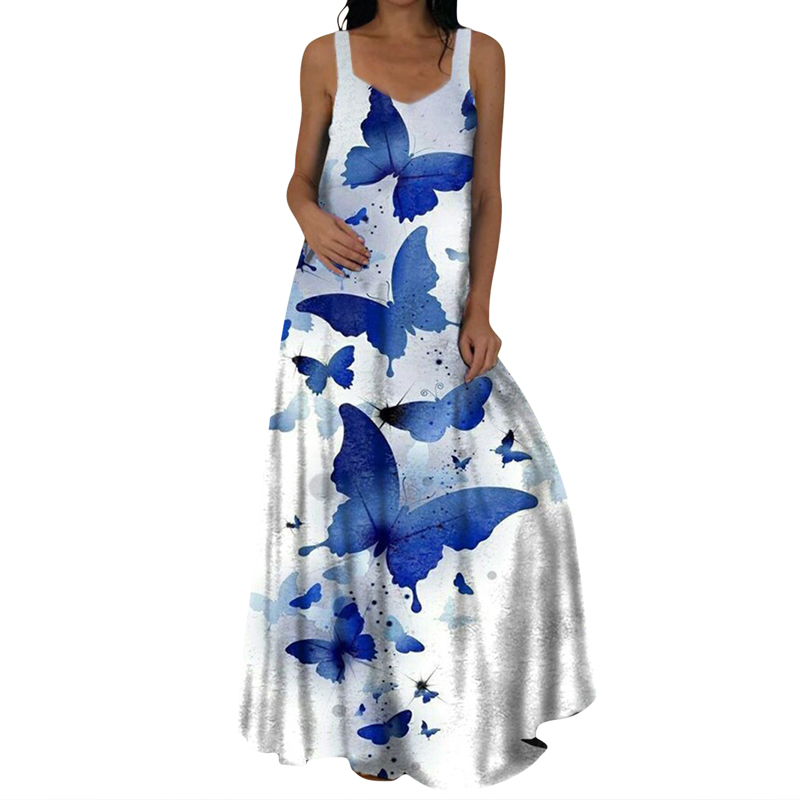 Summer Fashion Sleeveless Printed Thin Open Back Dress NSSUO62555