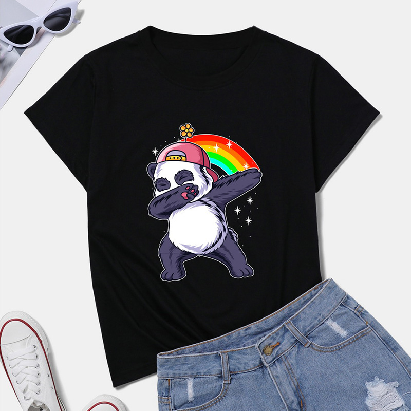 Funny Rainbow Panda Print Short Sleeve T-shirt NSYAY62709