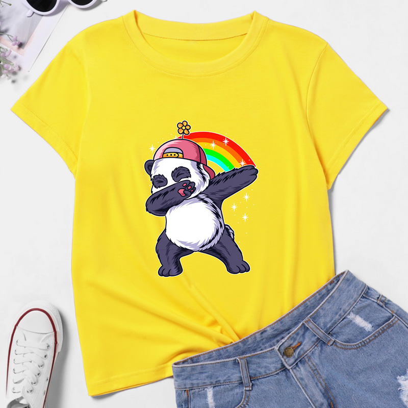 Funny Rainbow Panda Print Short Sleeve T-shirt NSYAY62709