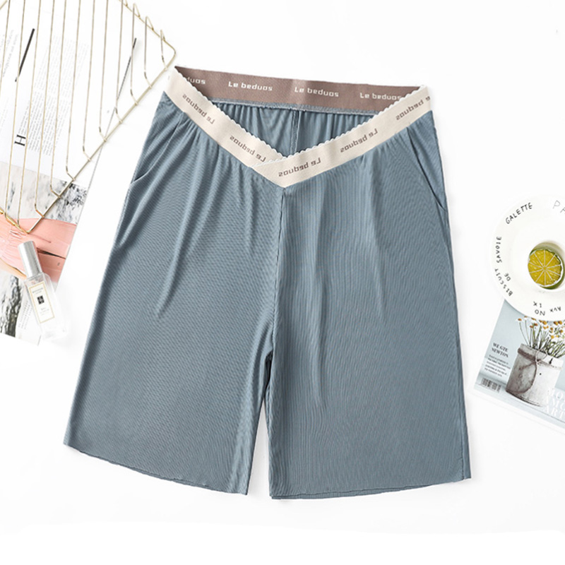 Pantalones sueltos de cintura baja de 5 puntos Pantalones cortos de seda de hielo con drapeados finos para embarazadas NSYAY63794