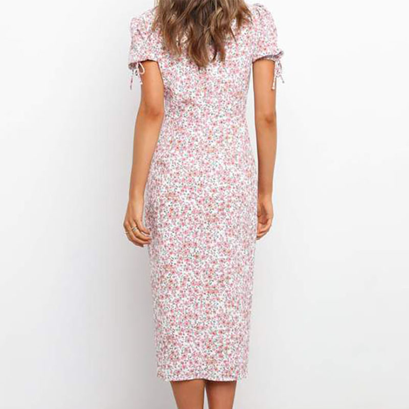 spring and summer new floral V-neck slim short-sleeved dress NSYIS63053