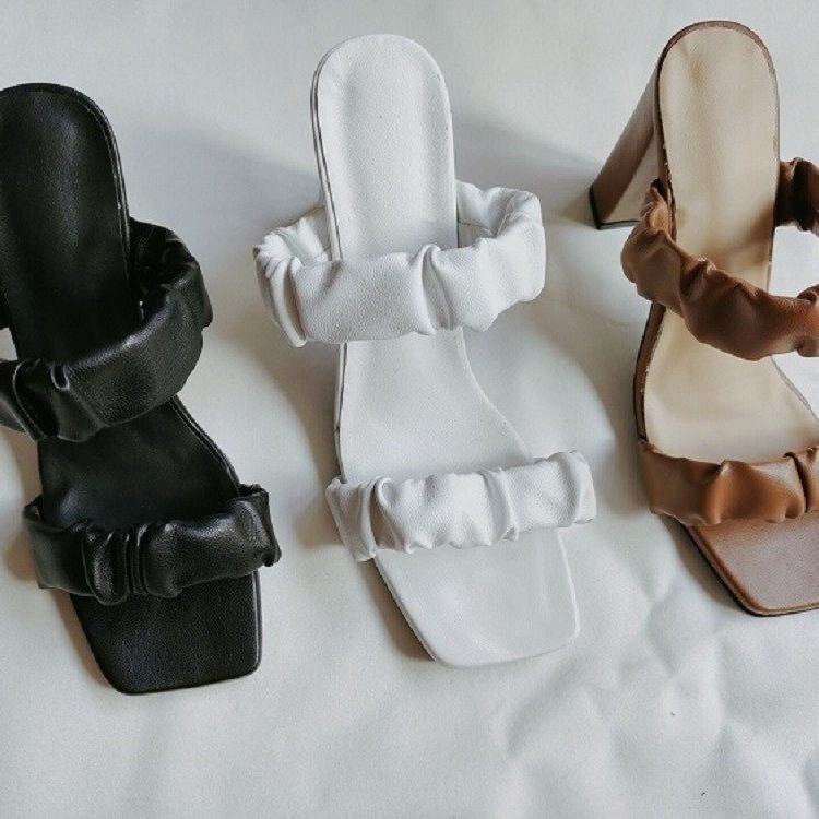 Fashionable simple thick heel high heel slip-on slippers NSYUS63346